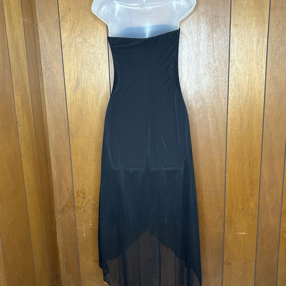 Vintage Y2K Byer Too Dress Women S‎ Black Strapless Rhinestone Ruched High Low - Picture 5 of 16